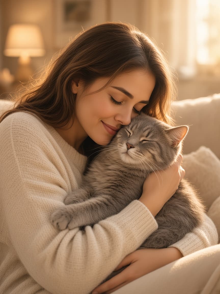 A caregiver sharing a quiet moment with their cat